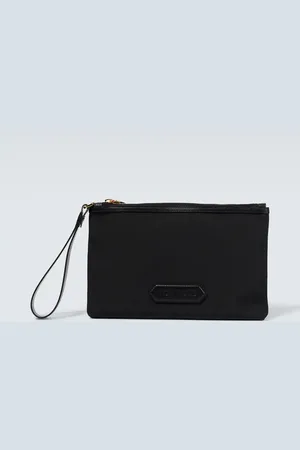 Tom Ford Logo leather-trimmed pouch