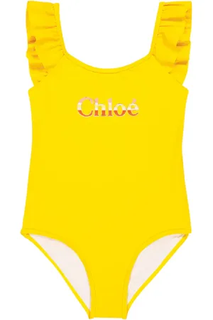 Chloé Logo printed ruffled swimsuit