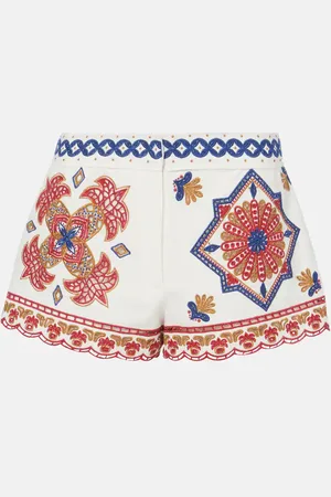 Farm Rio Embroidered cotton-blend shorts