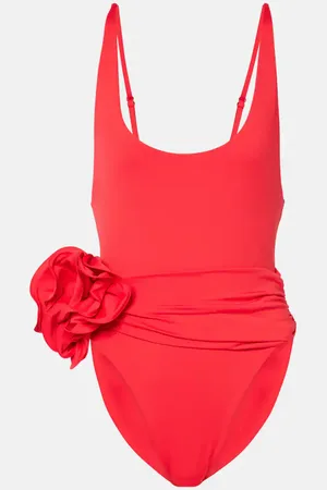 MAGDA BUTRYM Floral-applique ruched swimsuit