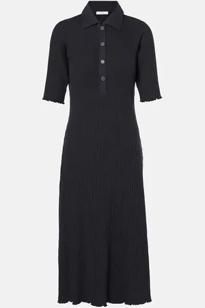 Vince Ribbed-knit cotton-blend polo dress