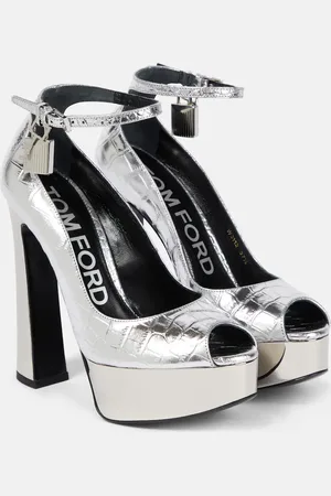 Tom Ford Metallic leather platform peep-toe pumps