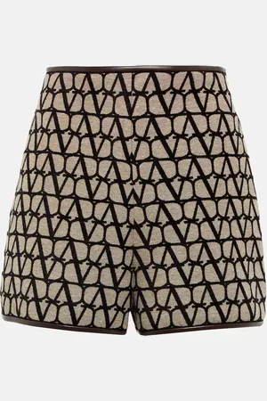 VALENTINO Toile Iconographe leather-trimmed shorts