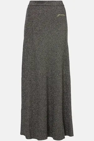 Ganni Ribbed-knit lame maxi skirt