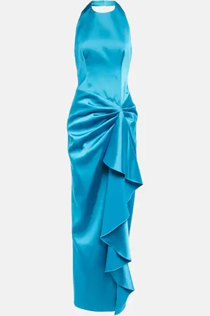 Rasario Halterneck draped satin gown