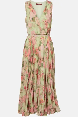 Max Mara Floral plisse georgette midi dress