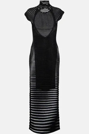 Alaïa Striped crepe-paneled gown