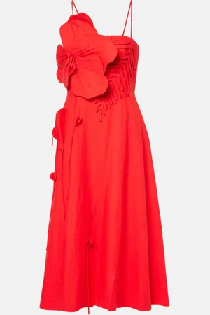 Farm Rio Floral applique linen-blend midi dress