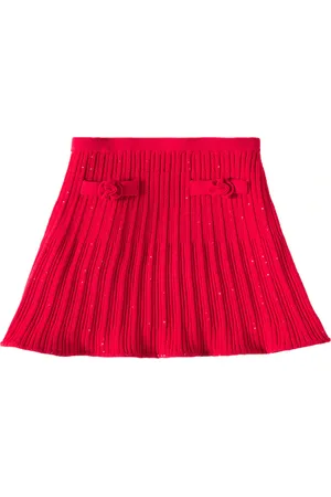 Self-Portrait Floral-applique ribbed-knit skirt