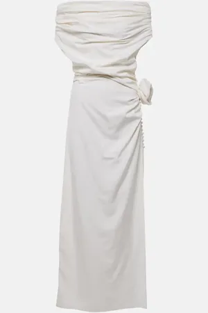 MAGDA BUTRYM Floral-applique off-shoulder silk midi dress