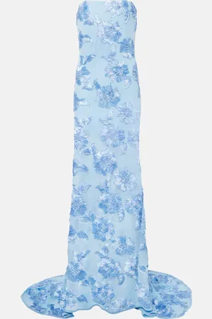 ROTATE Alberty floral-applique mesh gown