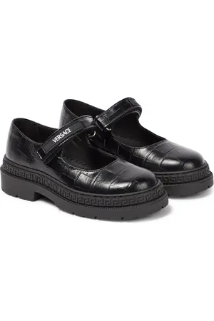 VERSACE Croc-effect leather Mary Jane flats