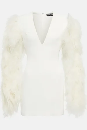 DAVID KOMA Feather-trimmed cady minidress