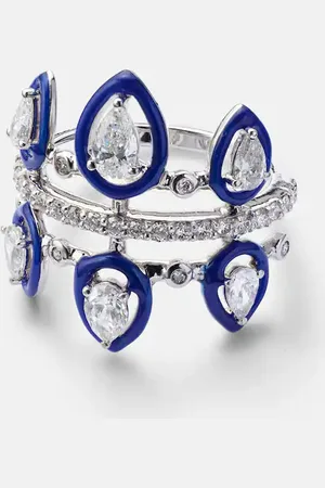 Kamyen Tulip 18kt white gold pinky ring with diamonds and enamel