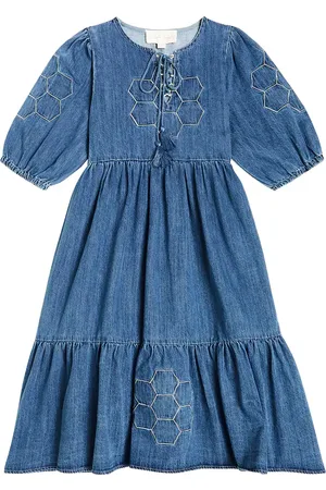 Petite Amalie Patchwork cotton chambray dress