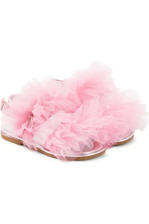 MONNALISA Applique tulle and leather sandals