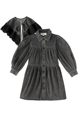 Petite Amalie Lace-trimmed cotton chambray dress