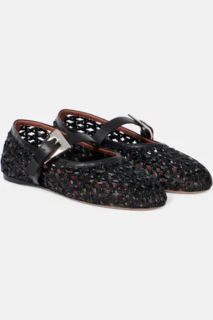 PARIS TEXAS Sveva woven leather-trimmed ballet flats