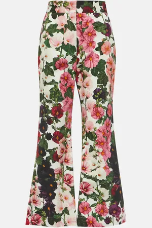 Oscar de la Renta Floral cropped cotton-blend flared pants