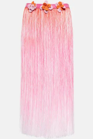 Roberta Einer Ombre leather-trimmed tassel midi skirt