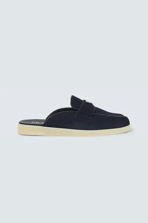 Prada Logo suede slippers
