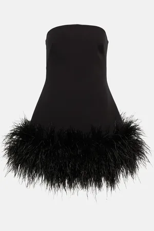 Safiyaa Strapless feather-trimmed minidress