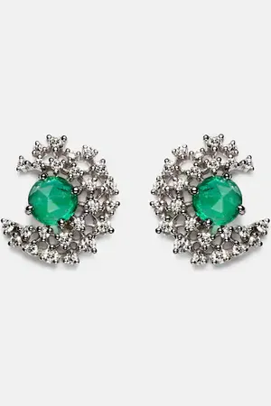 Ananya Scatter 18kt white gold earrings with diamonds and emeralds