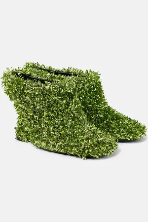 DRIES VAN NOTEN 105 glitter metallic wedge mules