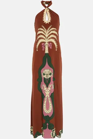 JOHANNA ORTIZ Embroidered crepe de chine maxi dress