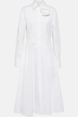 VALENTINO Floral-applique cotton poplin shirt dress