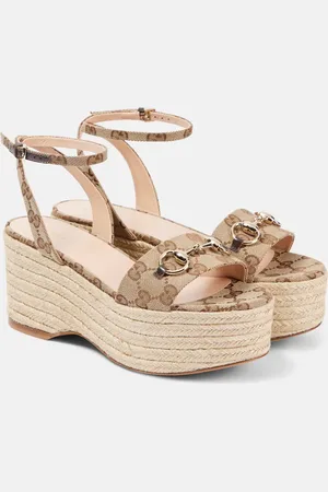 Gucci Lady Horsebit GG Canvas espadrille wedges