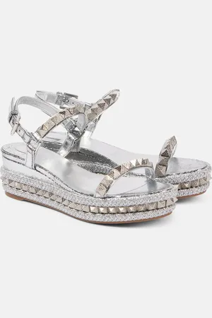 Christian Louboutin Pyraclou 60 studded leather espadrille wedges