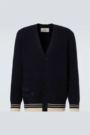 Ami Logo ribbed-knit virgin wool cardigan