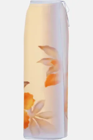 SIR Floral silk crepe wrap skirt