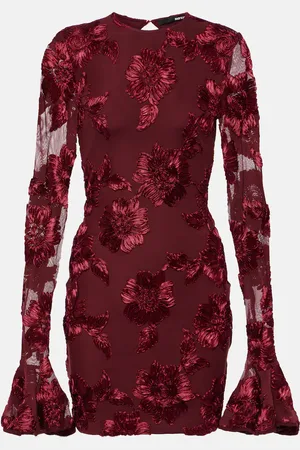 ROTATE Floral embroidered mesh minidress