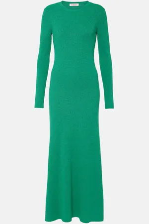 VALENTINO Ribbed-knit silk boucle midi dress