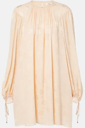 Chloé Gathered floral silk jacquard minidress