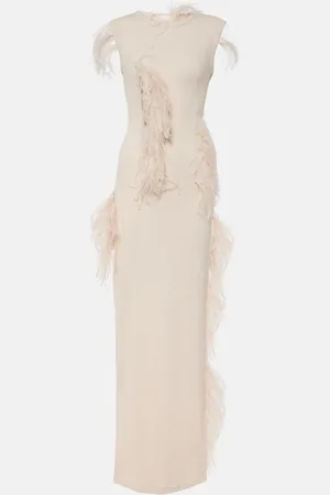 Acne Studios Essica feather-trimmed cotton-blend maxi dress