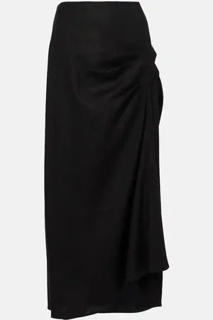 SIR Dorian ruched linen-blend midi skirt