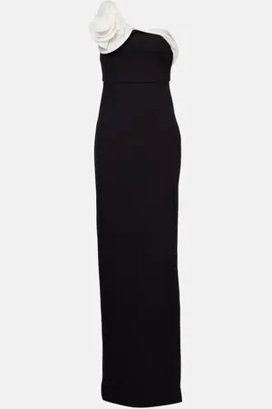 Roland Mouret Floral-applique draped crepe gown