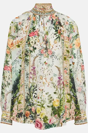 Camilla Floral high-neck silk crepe blouse