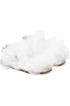MONNALISA Applique tulle and leather sandals