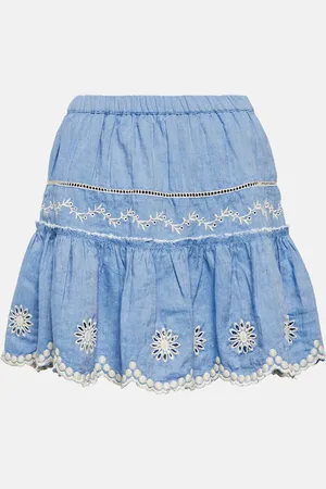 LOVESHACKFANCY Cava embroidered cotton and linen miniskirt