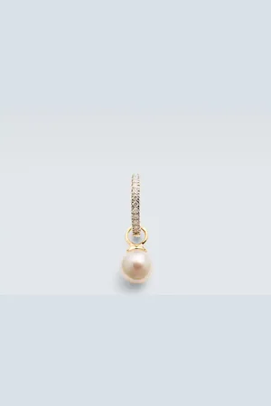 Mateo 14kt single hoop earring with diamonds and freshwater pearl