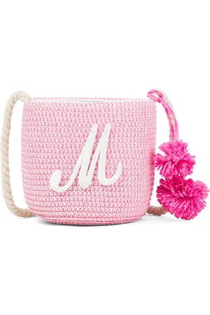 MONNALISA Logo embroidered straw shoulder bag