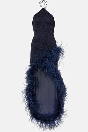 Oseree Lumiere Plumage feather-trimmed maxi dress