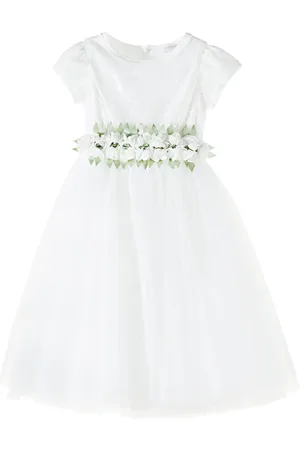 MONNALISA Sequined floral-applique tulle dress