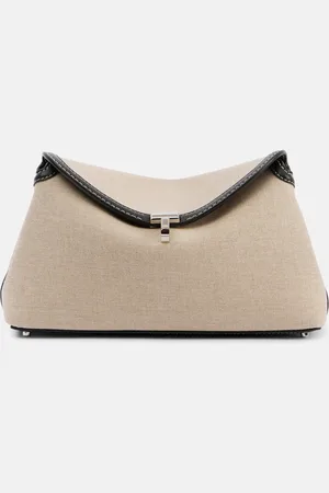 Totême T-Lock leather-trimmed canvas clutch