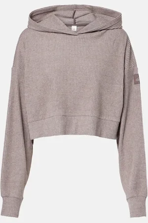 alo Muse ribbed-knit cropped hoodie