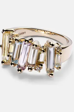 Suzanne Kalan Pastel Rainbow 14kt gold ring with diamonds
